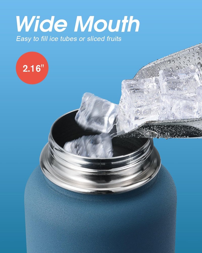 Coolflask Water Bottle 40 oz Insulated with Straw, Stainless Steel Metal 3 Lids Water Flask for Sports or Office, Keep Cold 48H Hot 24H, Samurai Cyan - Image 4