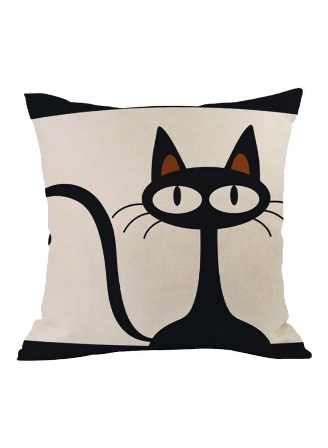 Cartoon Kitten Animal Printed Cushion Cover Beige/Black/Brown 45x45cm