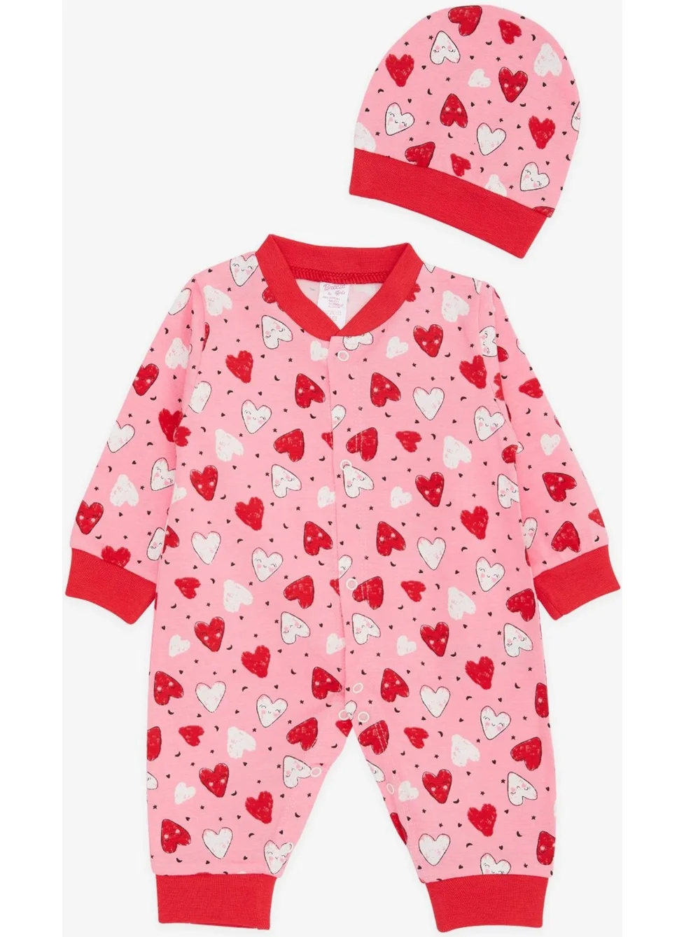 Breeze Baby Girl Jumpsuit Colorful Smiling Face Heart Patterned 0-3 Months-6 Months, Pink