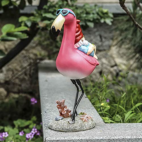 Jy.Cozy Gnome Garden Statue Funny Gnome Reclining on Flamingo Dwarf Figurines Resin Garden Gnomes Fall Decorations Outdoor for Patio Yard Lawn Porch Housewarming Ornament Gift - Image 3