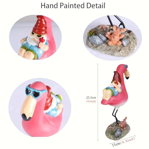 Jy.Cozy Gnome Garden Statue Funny Gnome Reclining on Flamingo Dwarf Figurines Resin Garden Gnomes Fall Decorations Outdoor for Patio Yard Lawn Porch Housewarming Ornament Gift - Image 2