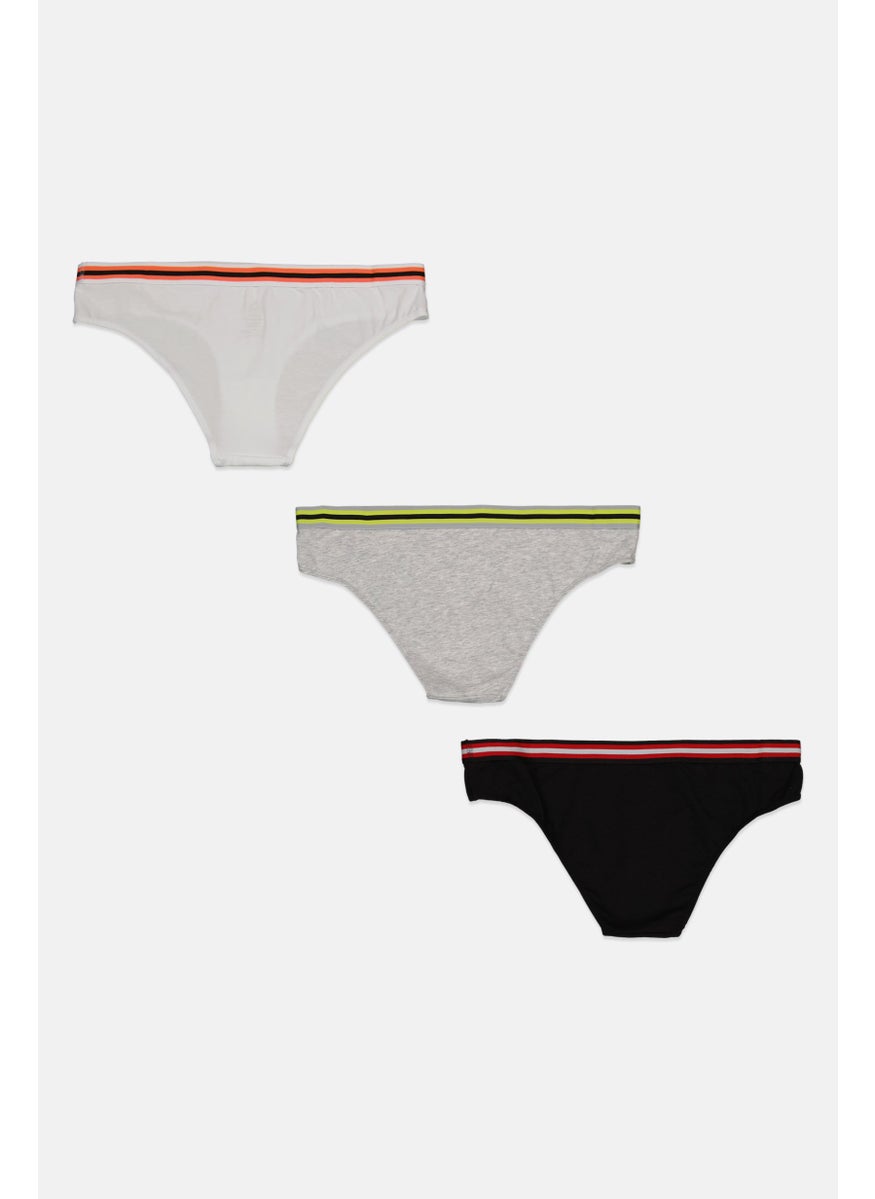RBX Women 3 Pieces Stripe Soft Bikini Panties, Black  - Image 2