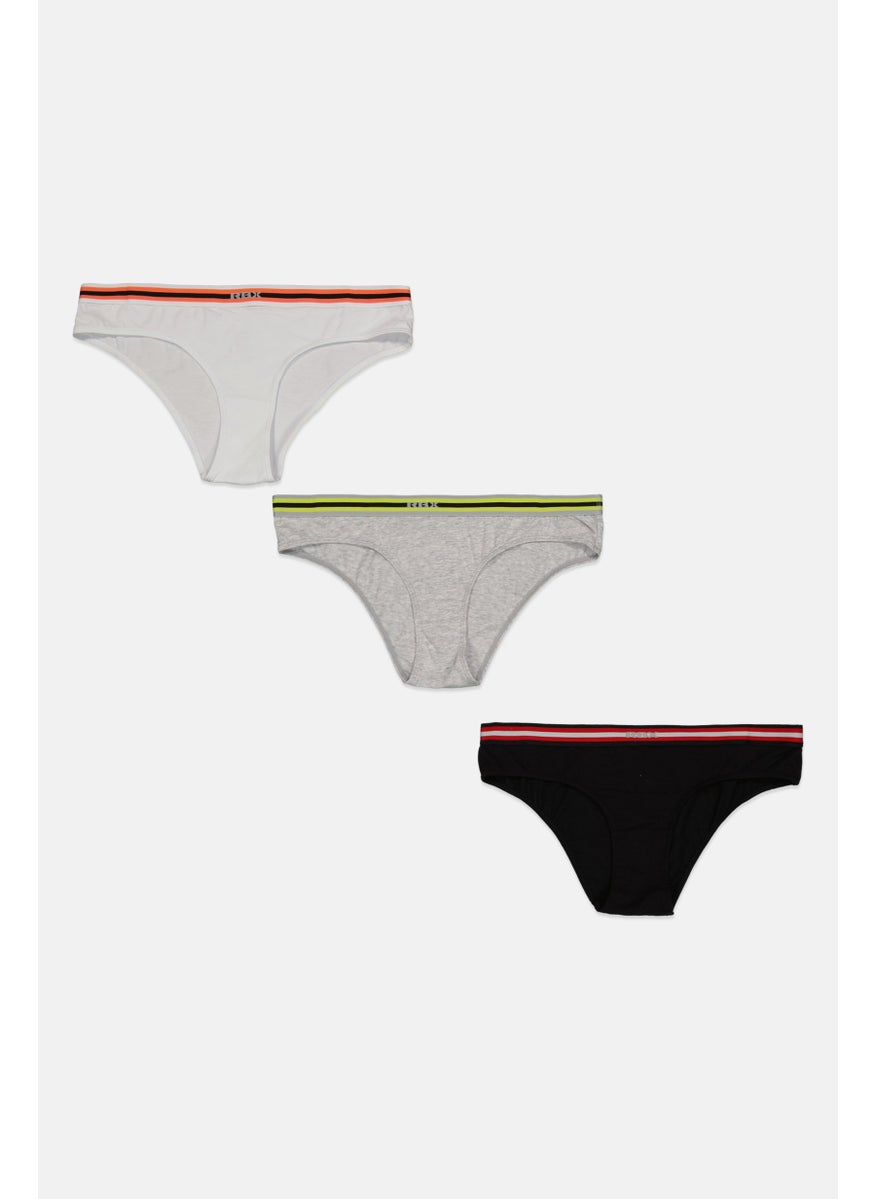 RBX Women 3 Pieces Stripe Soft Bikini Panties, Black  - Image 3