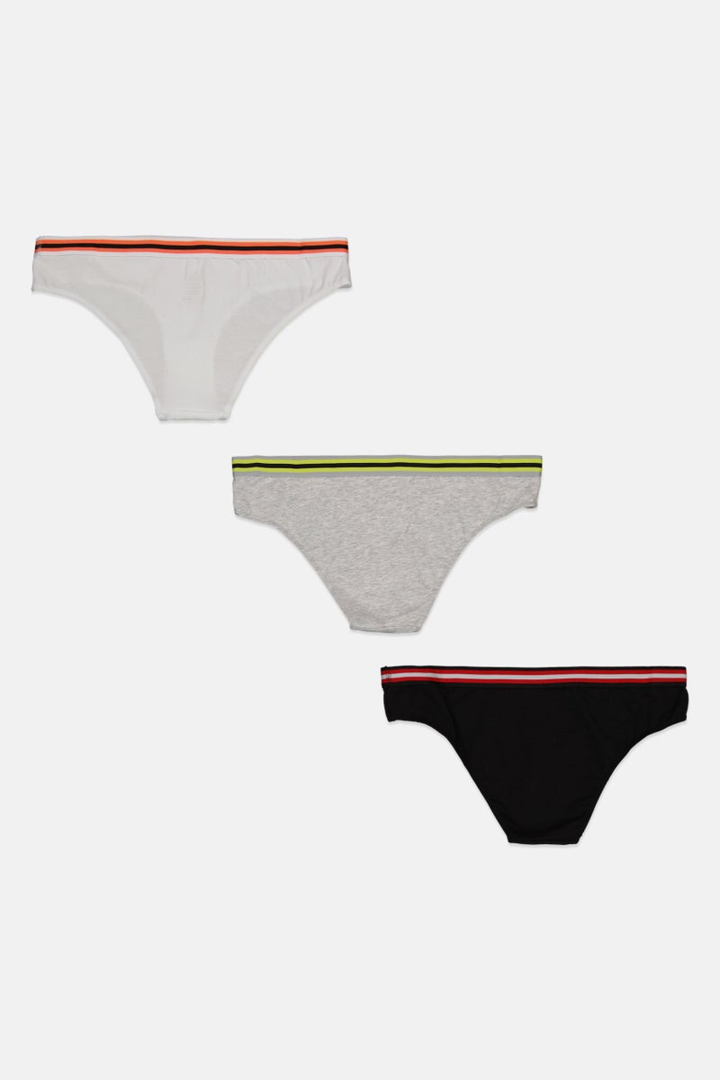 RBX Women 3 Pieces Stripe Soft Bikini Panties, Black  - Image 2