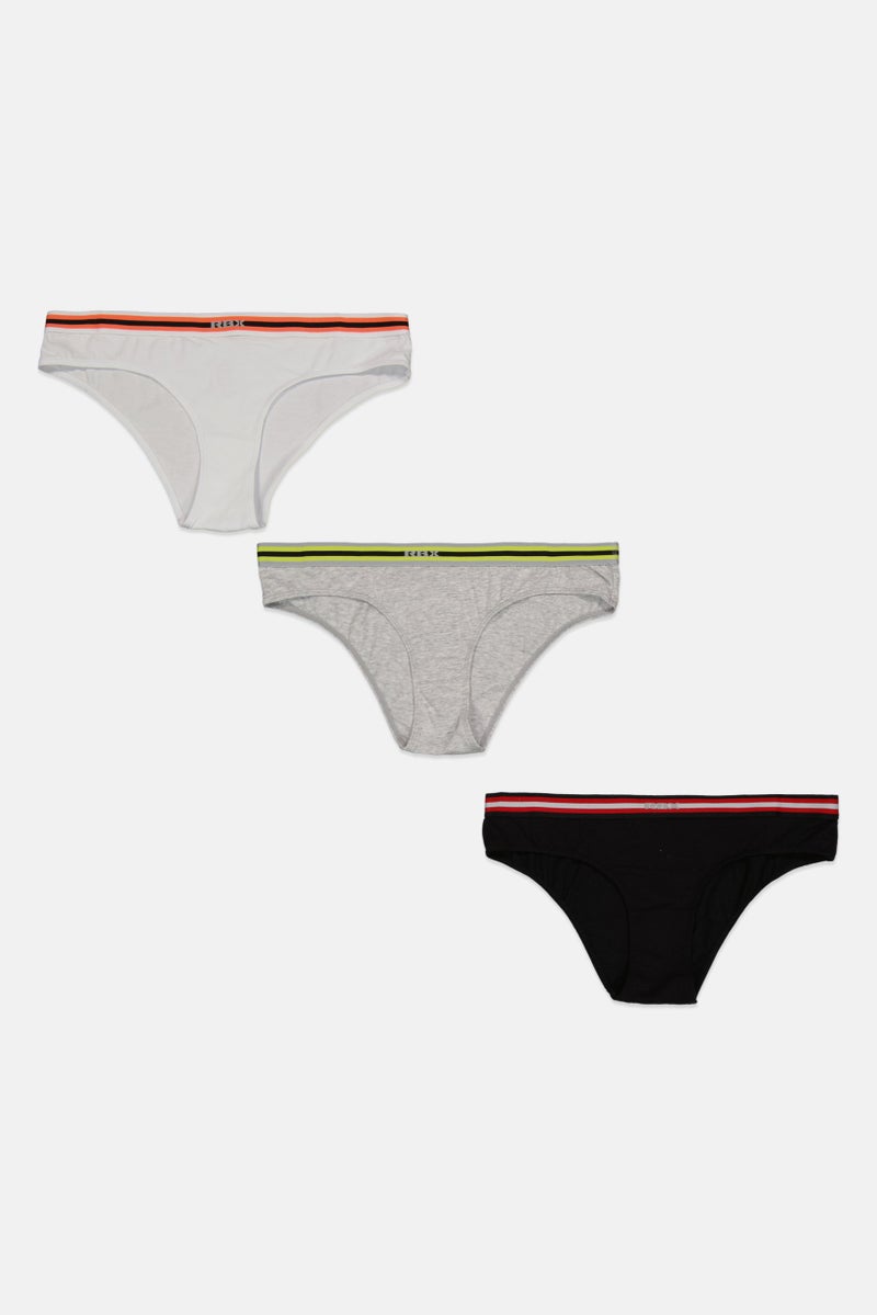 RBX Women 3 Pieces Stripe Soft Bikini Panties, Black  - Image 3