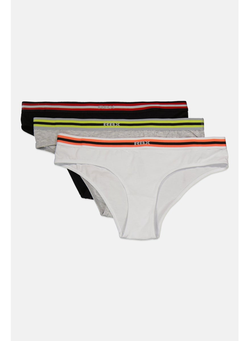 RBX Women 3 Pieces Stripe Soft Bikini Panties, Black  - Image 1