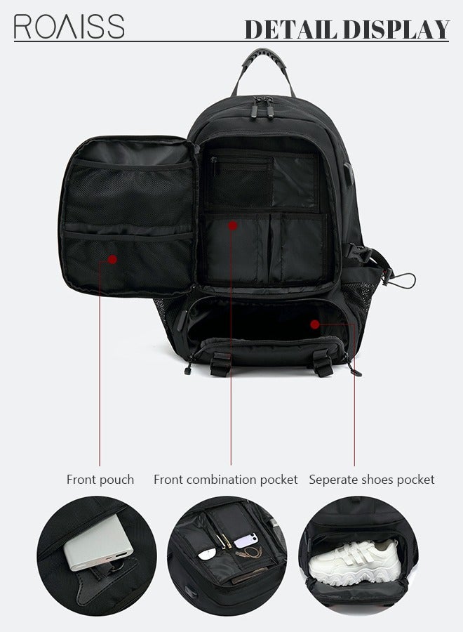 roaiss Unisex Hiking Backpack with Separate Shoe Compartment 60l Spacious Expandable Luggage Bag Featuring USB Port for Sports Travel Outdoor Work Trip Black - Image 3