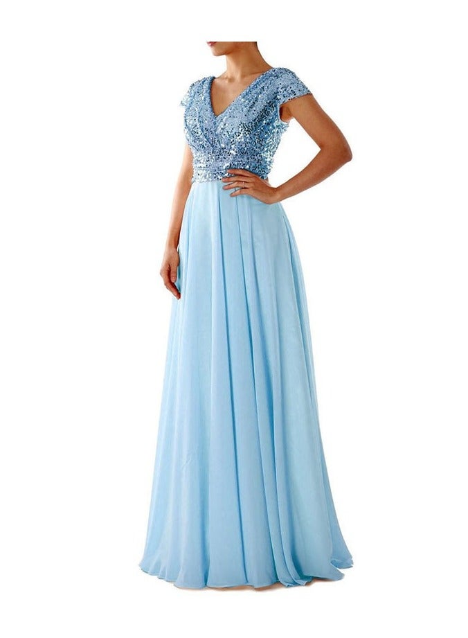 KUYING New V-neck Sequin Temperament Chiffon Patchwork Evening Gown 