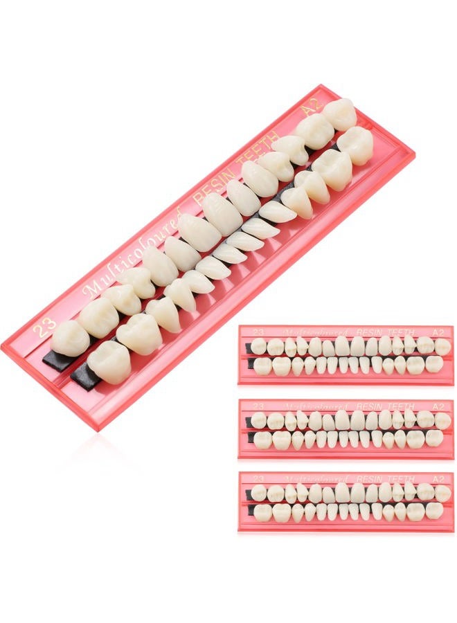 Nuanchu 4 Sets Acrylic Resin Fake Teeth Dental Denture False Teeth Teeth Upper and Lower Synthetic Resin Teeth for Replacement, 112 Pieces, 23 A2 - Image 1