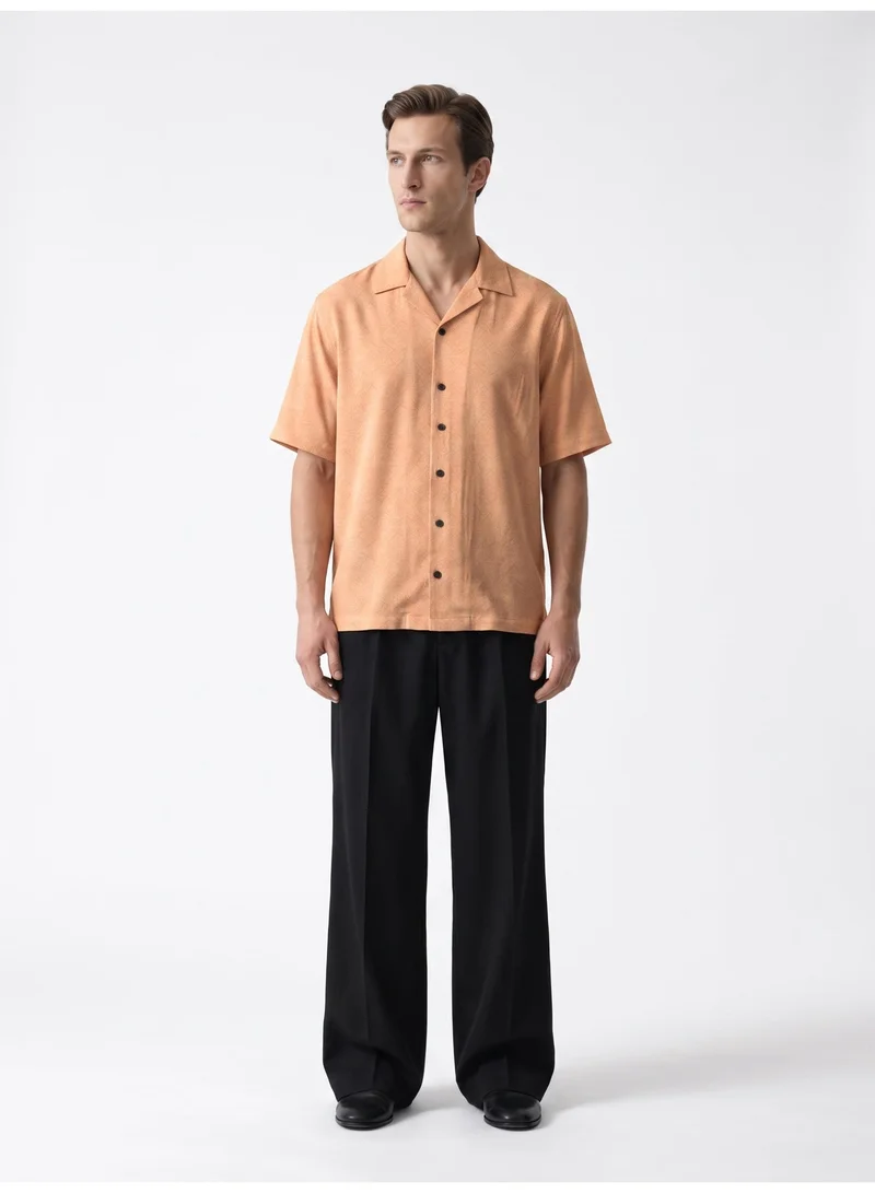 Tezhhomayaa Inferno Veil Cuban Collar Half Sleeve Shirt – Subtle Geometric Print