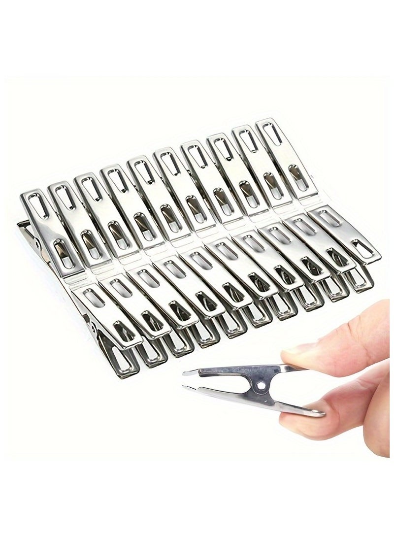 20pcs Heavy Duty Stainless Steel Clothespins - Windproof Rustproof Laundry Clips with Non-Slip Grip, Multi-Purpose for Drying Clothes, Sealing Bags, Office/Home Organization - Image 1