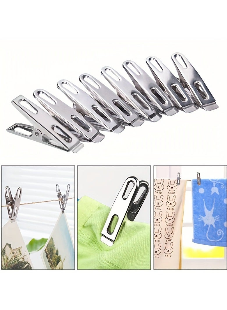 20pcs Heavy Duty Stainless Steel Clothespins - Windproof Rustproof Laundry Clips with Non-Slip Grip, Multi-Purpose for Drying Clothes, Sealing Bags, Office/Home Organization - Image 2