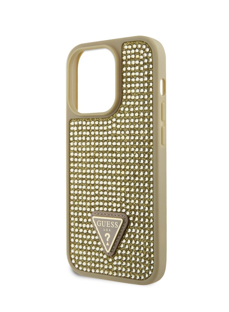 GUESS iPhone 15 Pro Rhinestone Case with Triangle Logo Back Cover / Drop Protection / Easy Snap-On / Accurate Cutouts / Protection Against Dirt and Scratches - Gold - Image 4