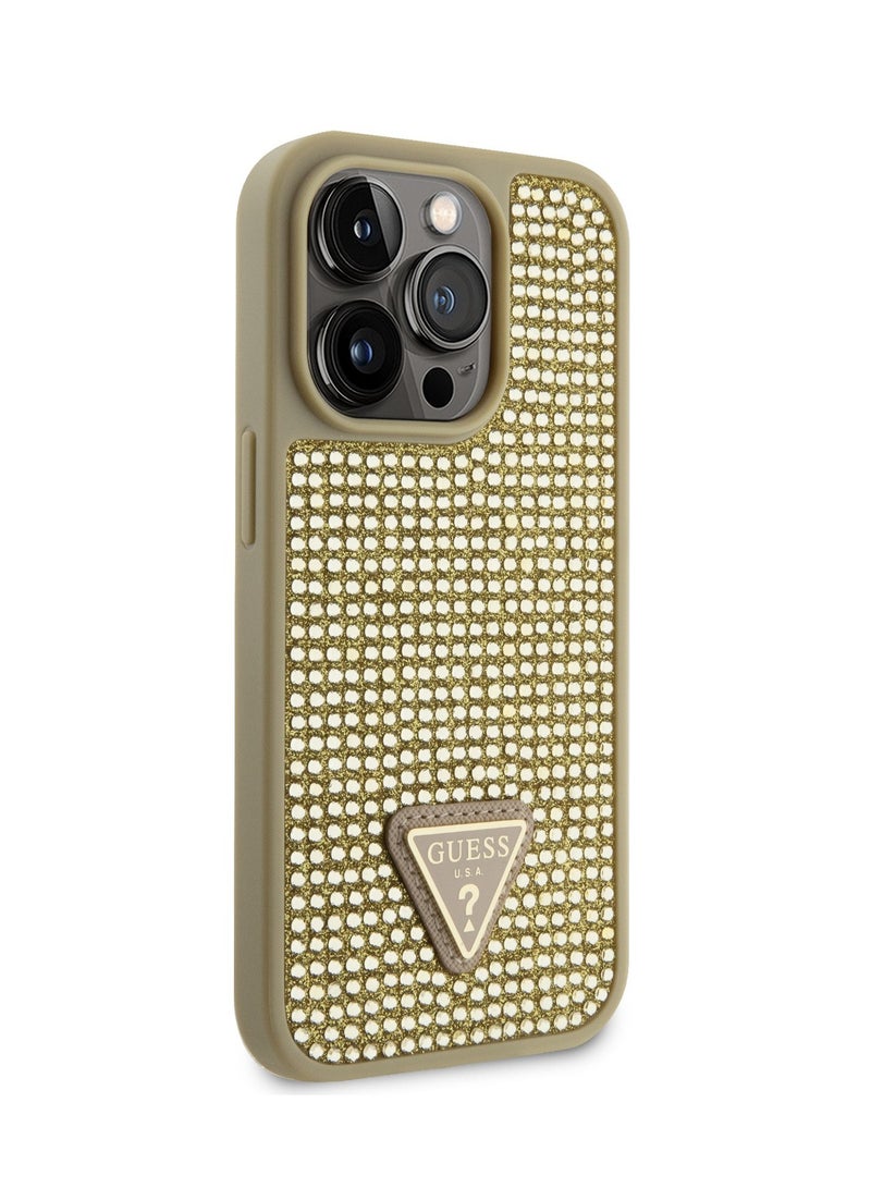 GUESS iPhone 15 Pro Rhinestone Case with Triangle Logo Back Cover / Drop Protection / Easy Snap-On / Accurate Cutouts / Protection Against Dirt and Scratches - Gold - Image 2