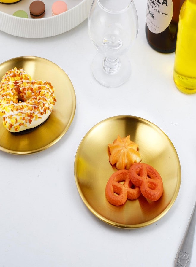 PLMMOUT 20 Pcs Stainless Steel Gold Plates, 5.5 Inch Round Metal Dinner Plates, Gold Dessert Plate, Reusable Metal Serving Plate for BBQ Salad Snack Outdoor Camping Party, Dishwasher Safe - Image 5