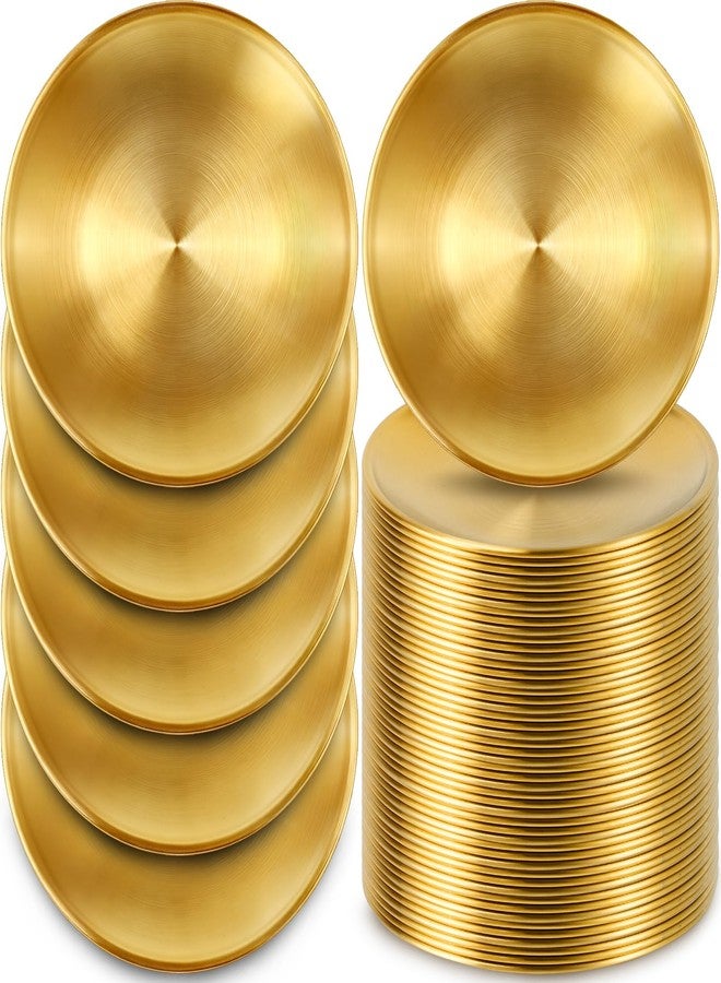 PLMMOUT 20 Pcs Stainless Steel Gold Plates, 5.5 Inch Round Metal Dinner Plates, Gold Dessert Plate, Reusable Metal Serving Plate for BBQ Salad Snack Outdoor Camping Party, Dishwasher Safe - Image 1
