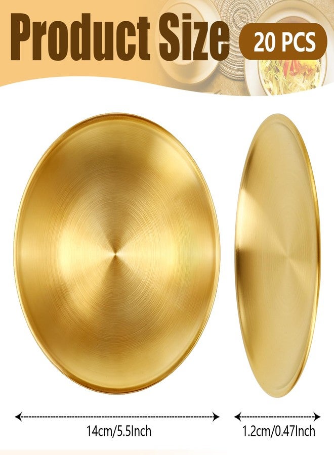 PLMMOUT 20 Pcs Stainless Steel Gold Plates, 5.5 Inch Round Metal Dinner Plates, Gold Dessert Plate, Reusable Metal Serving Plate for BBQ Salad Snack Outdoor Camping Party, Dishwasher Safe - Image 2