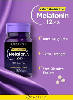 CARLYLE Melatonin 12 mg Fast Dissolve 180 Tablets Natural Berry Flavor  - Image 2