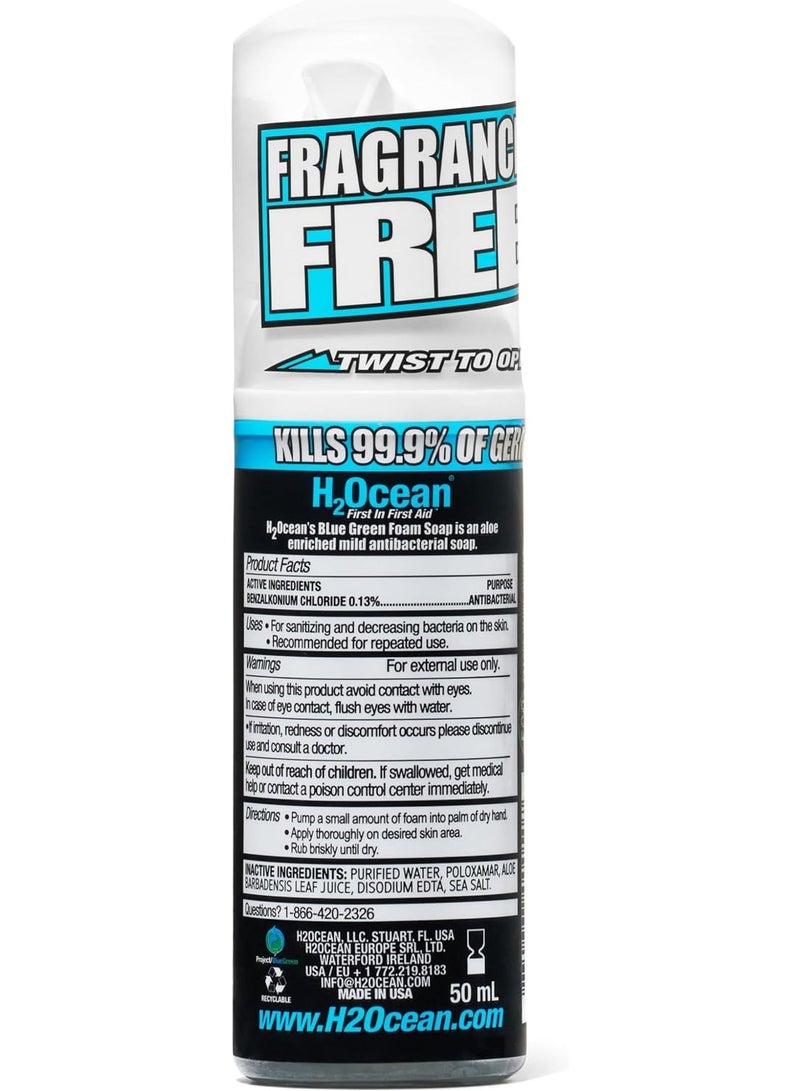 H2Ocean Blue Green Foam Soap - Tattoo Foam Antibacterial Soap for Tattoo Aftercare -Tattoo Care with Aloe Vera - Travel-Size Tattoo Moisturizer Soap - 1.7 oz - Image 2