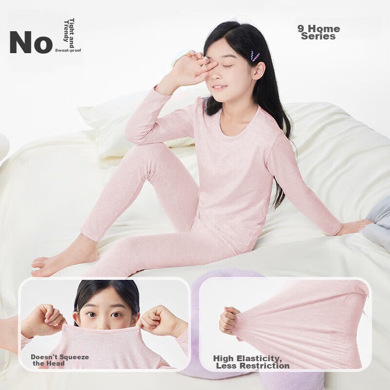 JD Jing Zao Jiusuiban Children's Thermal Underwear, Girls' Autumn And Winter Thin Base Layer Cotton Sweater Set, for Older Children, Autumn Clothes And Pants, Pajamas And Sleepwear - Image 2