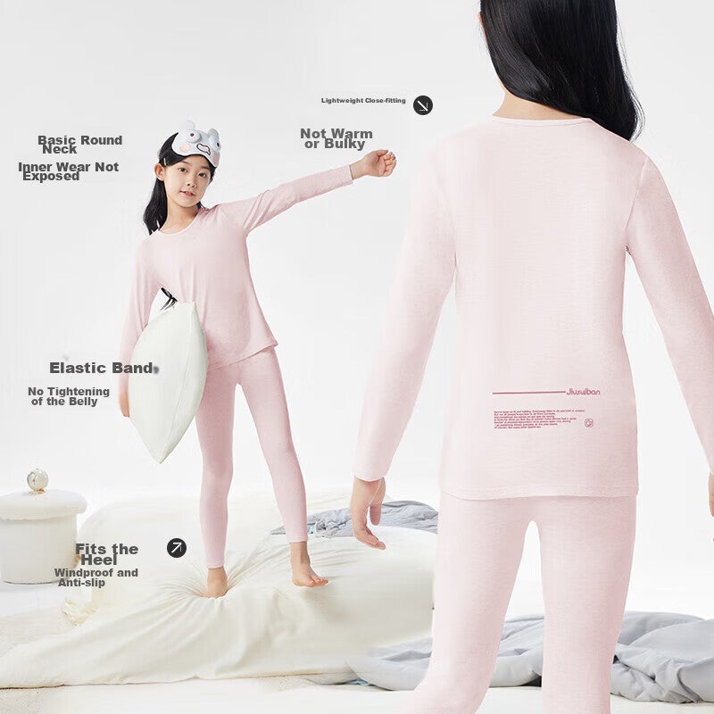 JD Jing Zao Jiusuiban Children's Thermal Underwear, Girls' Autumn And Winter Thin Base Layer Cotton Sweater Set, for Older Children, Autumn Clothes And Pants, Pajamas And Sleepwear - Image 1