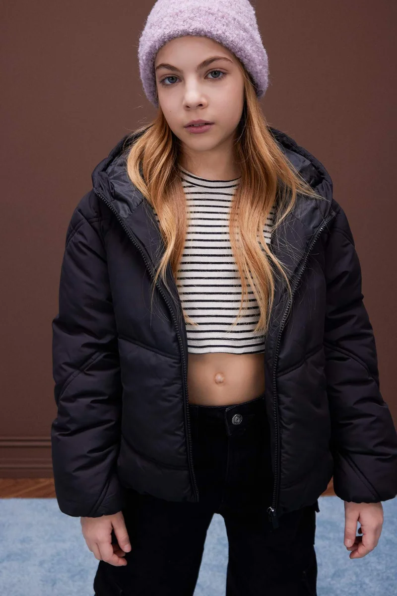 ديفاكتو Girl Hooded Zippered Waterproof Puffer Jacket