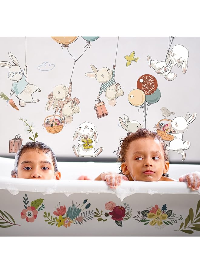 erorex 7 Set Cute Bunny Balloon Nursery Wall Stickers Colorful Rabbit Family Traveling On Balloon Peel And Stick Cartoon Lovely Animals Wall Decor For Baby Boys Girls Bedroom - Image 5