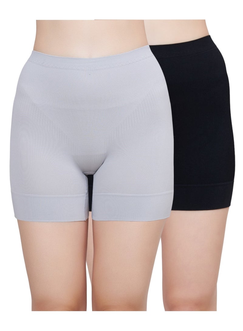 Glamroot Seamless High Waist Tummy Control Shapewear Boyshort Panty, Size M -XXL, Black/Grey (Pack Of 2) - Image 1