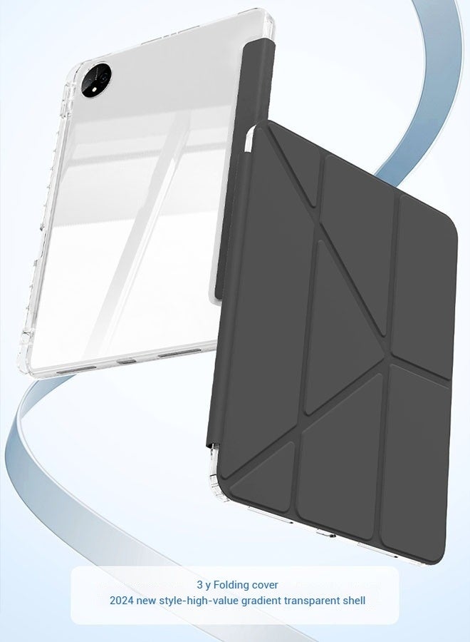 iPad Air 11 Inch (M2) Case & iPad Pro 11 Inch Cover (1st/2nd/3rd/4th Generation), iPad Cover With Pen Slot, Shockproof Y Folding Stand, Transparent Tpu Protective Case, Flip Cover Stand Smart Wake-Up/ Free Aed 23 Anti-Glare Protective Film - Black - Image 3