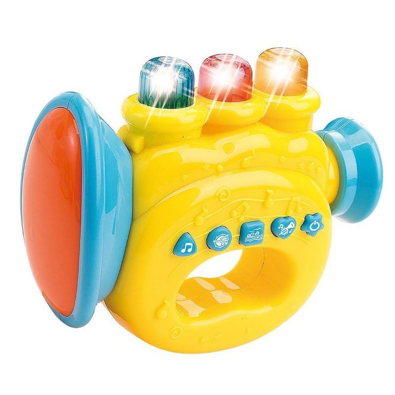 WEofferwhatYOUwant WEofferwhatYOUwant Baby Trumpet Baby Musical Instrument Interactive Music Toy with Lullabies LED Lights PlayAlong Mode with Trumpet Keys Portable Travel Size for Small Hands 