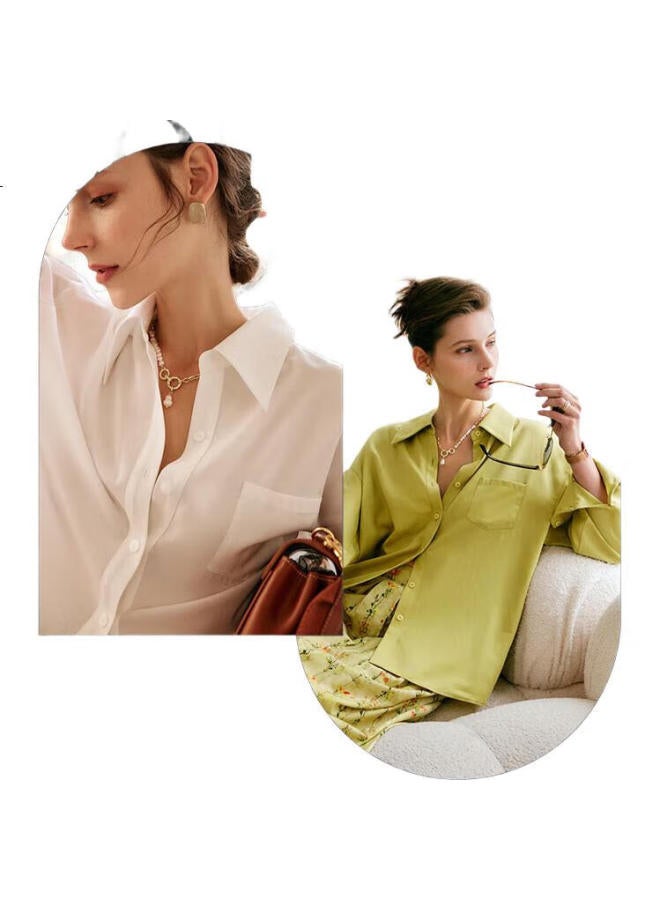 Olrain French Style Loose Lazy Wind Casual All-Match Long Sleeve Shirt For Women Summer Sky Blue M - Image 2