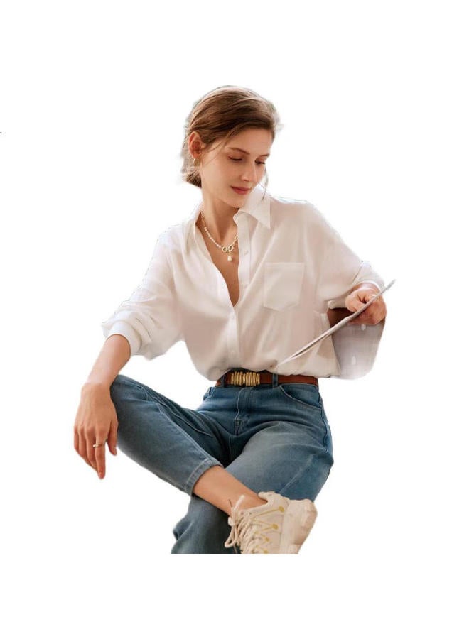 Olrain French Style Loose Lazy Wind Casual All-Match Long Sleeve Shirt For Women Summer Sky Blue M - Image 3