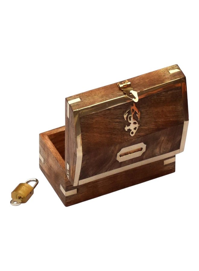 Timber Revival Co Handcrafted Mango Wood Piggy Bank with Brass Anchor Inlay & Lock - Wooden Money Saving Box for Kids & Adults | Decorative Coin Bank & Gift Size 5.75x3x2.75 by Timber Revival Co.® - Image 1