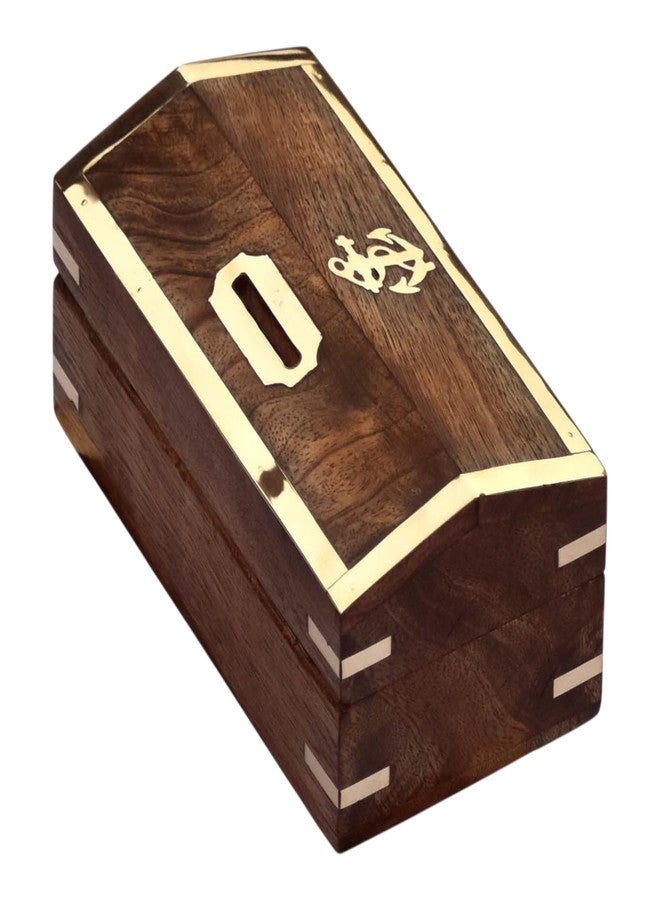 Timber Revival Co Handcrafted Mango Wood Piggy Bank with Brass Anchor Inlay & Lock - Wooden Money Saving Box for Kids & Adults | Decorative Coin Bank & Gift Size 5.75x3x2.75 by Timber Revival Co.® - Image 5