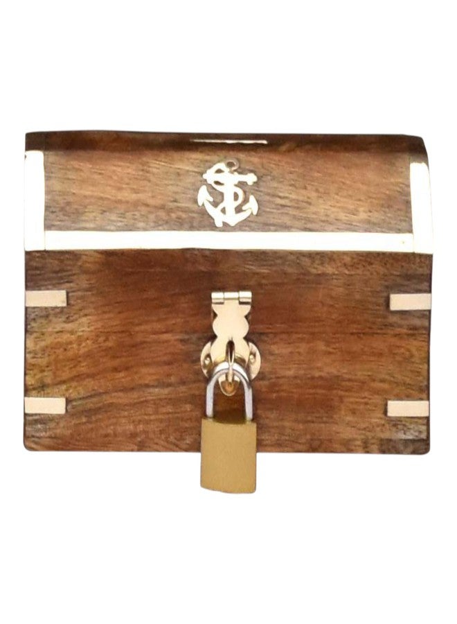 Timber Revival Co Handcrafted Mango Wood Piggy Bank with Brass Anchor Inlay & Lock - Wooden Money Saving Box for Kids & Adults | Decorative Coin Bank & Gift Size 5.75x3x2.75 by Timber Revival Co.® - Image 4