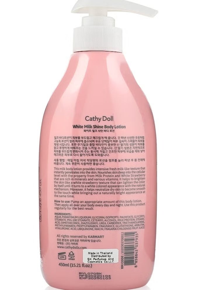 Cathy Doll White Milk Shine Korean Body Lotion 450ml, Hydrating Skin Moisturizer with Milk Protein & White Strawberry Extract - Image 1