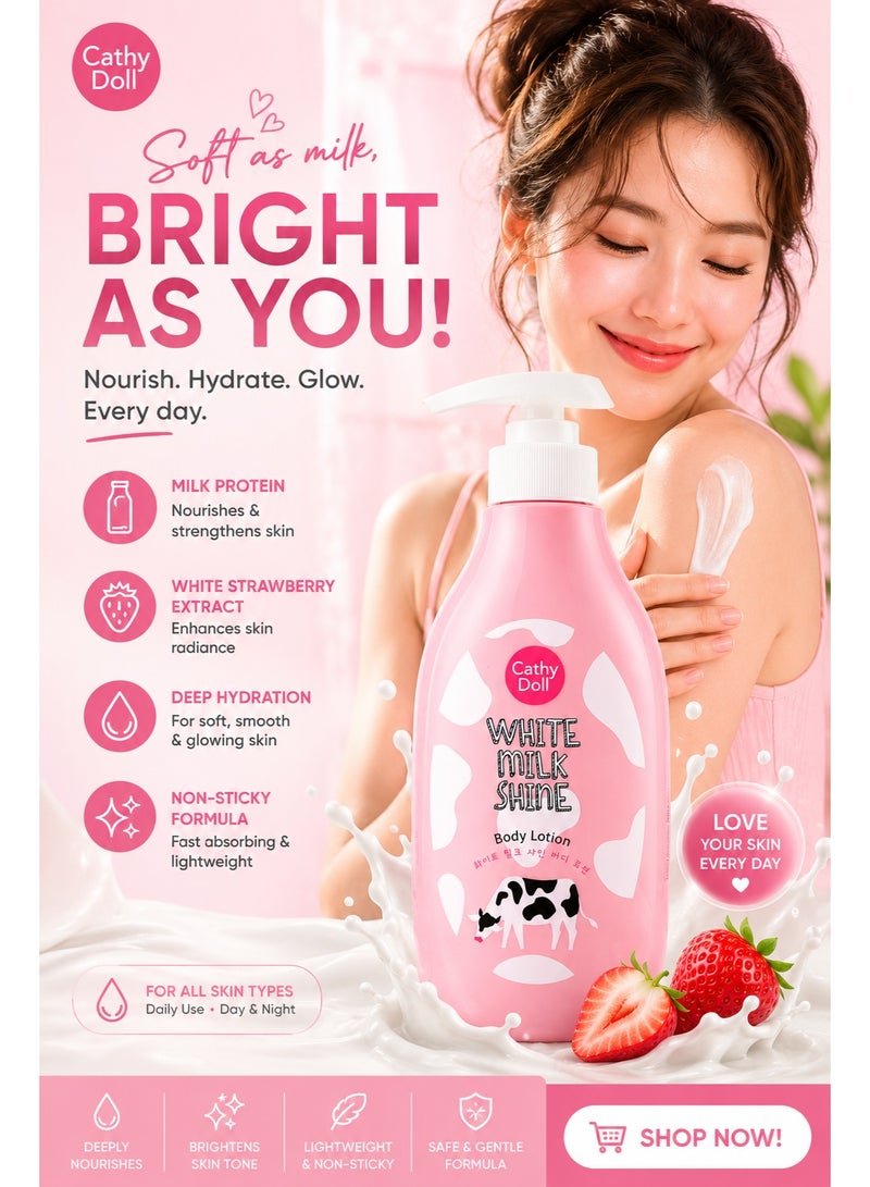 Cathy Doll White Milk Shine Korean Body Lotion 450ml, Hydrating Skin Moisturizer with Milk Protein & White Strawberry Extract - Image 5