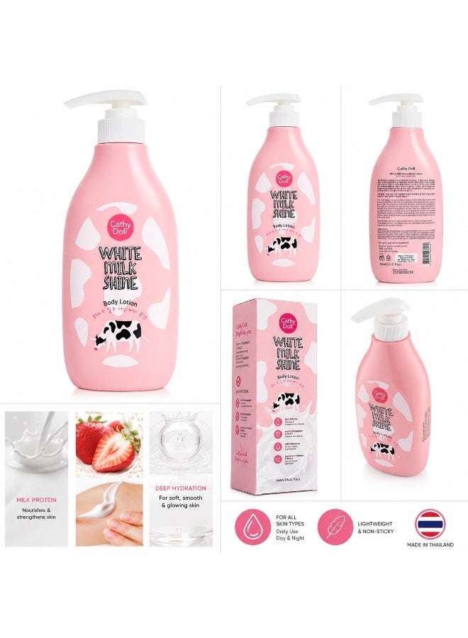 Cathy Doll White Milk Shine Korean Body Lotion 450ml, Hydrating Skin Moisturizer with Milk Protein & White Strawberry Extract - Image 3
