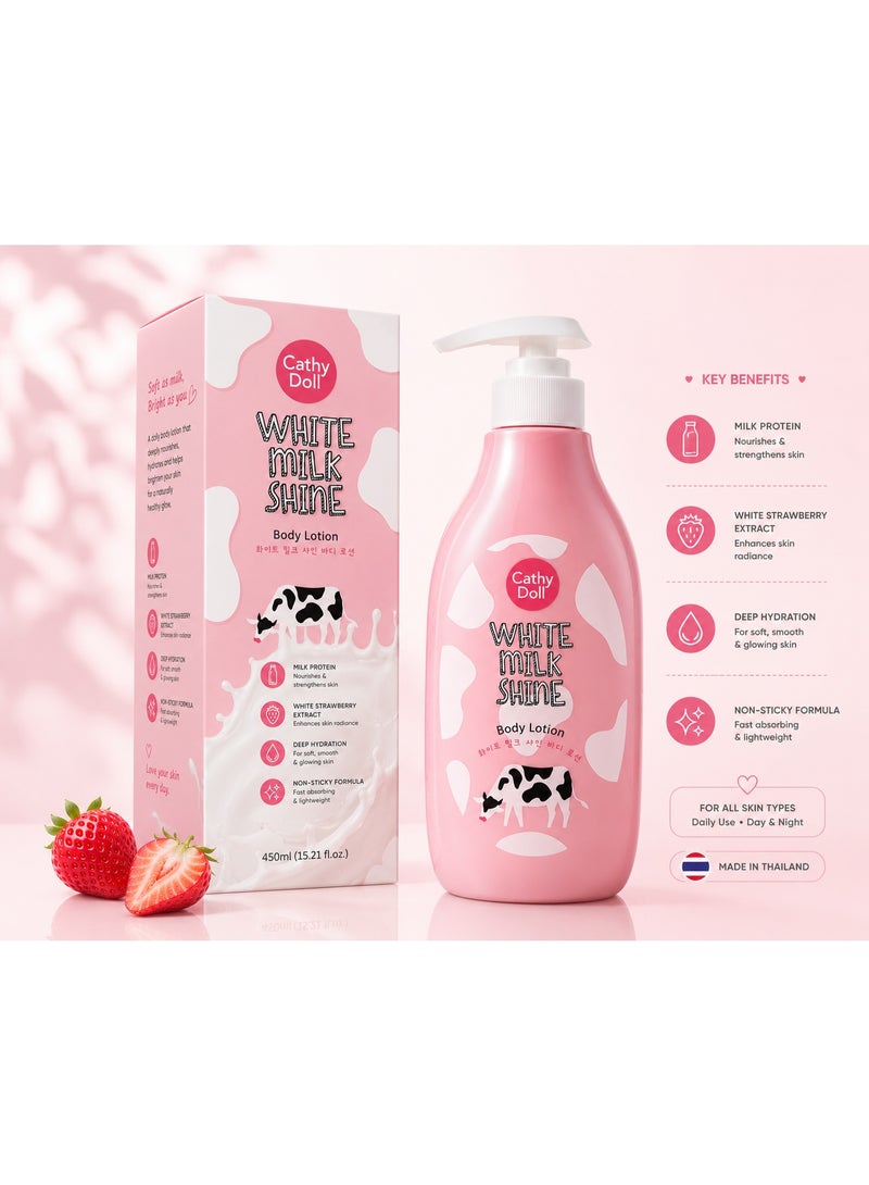 Cathy Doll White Milk Shine Korean Body Lotion 450ml, Hydrating Skin Moisturizer with Milk Protein & White Strawberry Extract - Image 4