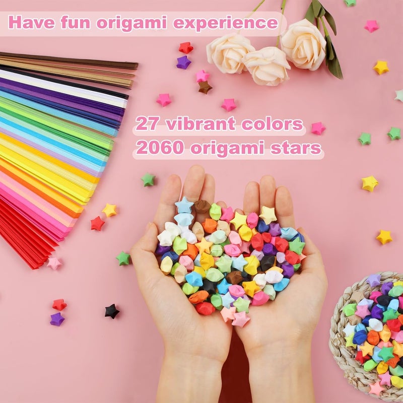 HZYH 2060 Sheets Origami Star Paper Strips, 27 Color Double-Sided Folding Papers for DIY Crafts, Lucky Star Origami Kit for Kids and Adults, Decorative Hand Art Paper for School, Home,  Scrapbooking - Image 3