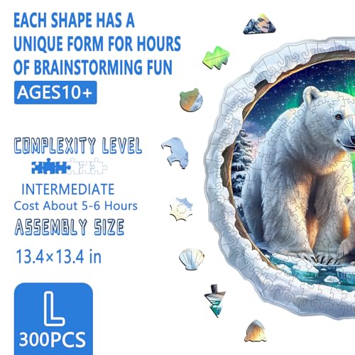 Artipuz Wooden Puzzles for Adults Polar Bear Family Wooden Puzzle Unique Shape Wood Jigsaw Puzzle for Adults Wood Puzzles Adult Gifts for Family Wall Art Home Decor 300pcs 134 134in L - Image 5