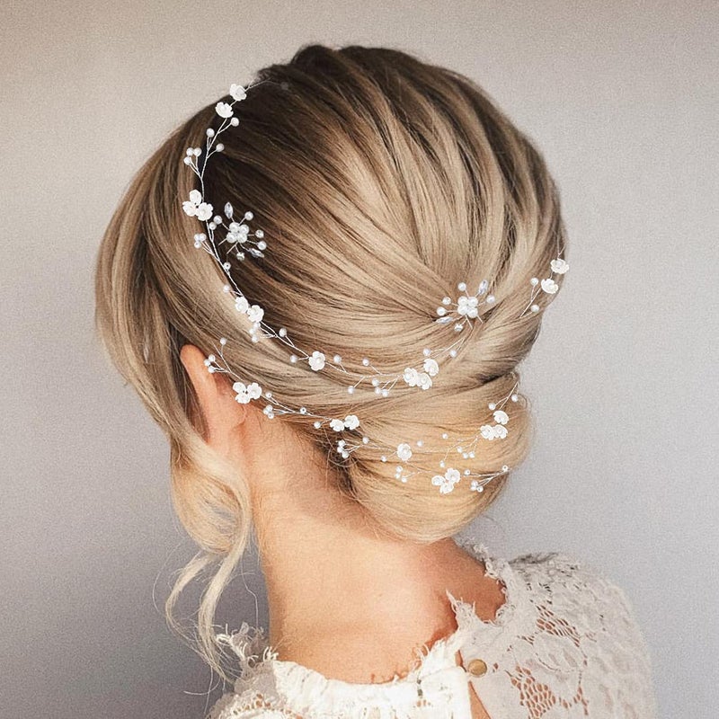 BEAYFILY Bridal Wedding Hair Vine,Extra Long Pearl and Crystal Beads Bride Head Piece,Silver Hair Accessories for Women and Girls (Silver) - Image 1