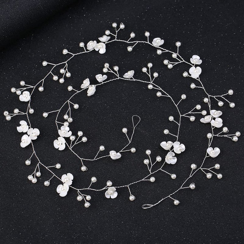 BEAYFILY Bridal Wedding Hair Vine,Extra Long Pearl and Crystal Beads Bride Head Piece,Silver Hair Accessories for Women and Girls (Silver) - Image 3