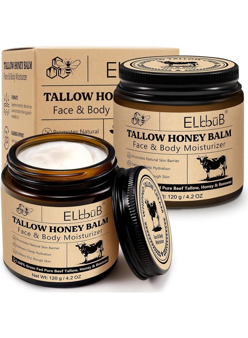 ELBBUB Whipped Tallow Cream for Face & Body - 100% Grass-Fed Beef Tallow, Natural Honey & Beeswax Moisturizer, Deep Hydration & Nourishment, Oil-Free & Unscented, Fast Absorbing