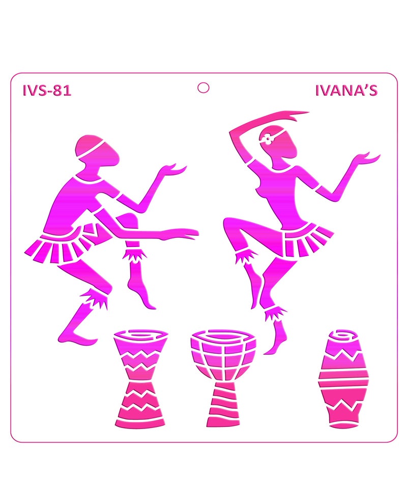 IVANA'S Tribal Dancing Art Stencil for Art & Craft, DIY Decorative Stencil for Painting on Canvas, Fabric, Cloth, Paper, Glass, Furniture and Wall, Size - 6 x 6 inch, Pack of 1, IVS-81, Off White - Image 3