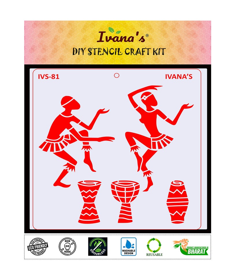 IVANA'S Tribal Dancing Art Stencil for Art & Craft, DIY Decorative Stencil for Painting on Canvas, Fabric, Cloth, Paper, Glass, Furniture and Wall, Size - 6 x 6 inch, Pack of 1, IVS-81, Off White - Image 2