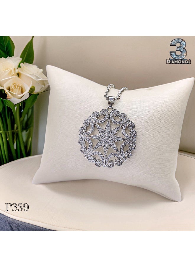 3Diamonds 3Diamonds Platinum-Plated Geometric Star Necklace – Large Sparkling Pendant for Women 