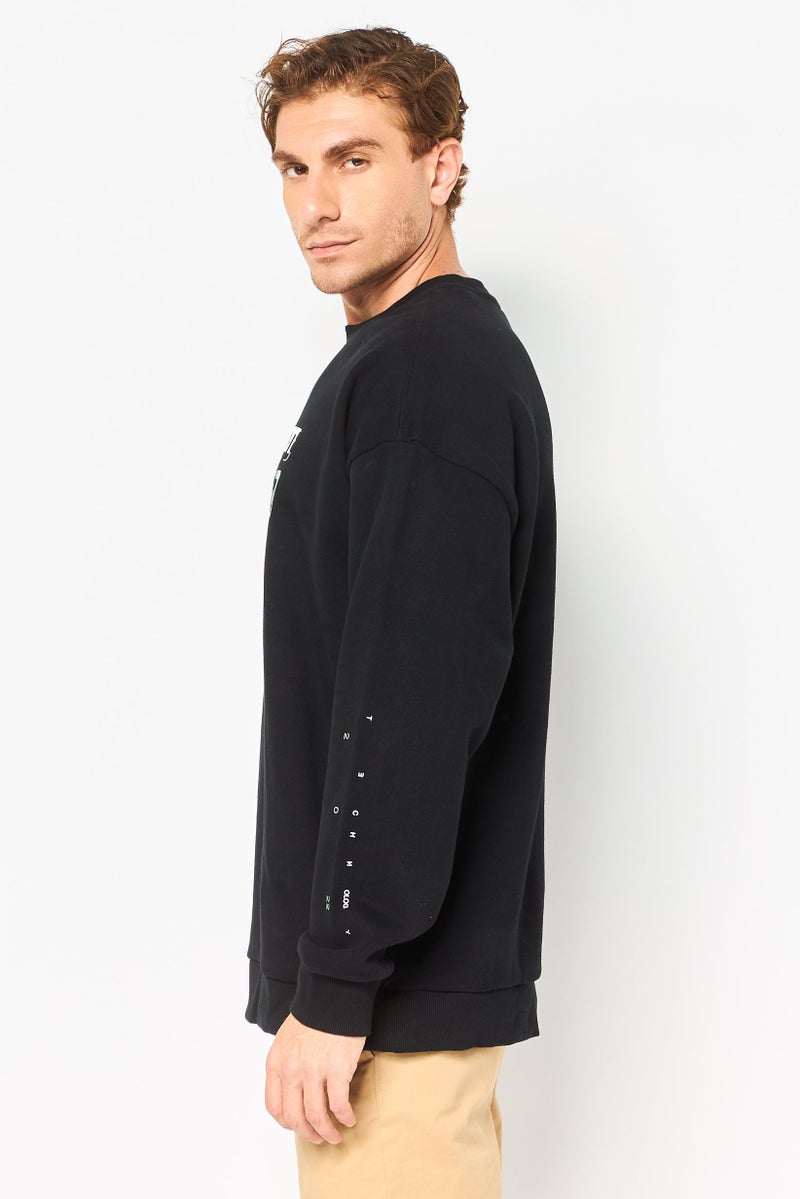 SELECTED Men Crew Neck Long Sleeve Graphic Print Sweatshirt, Black - Image 2