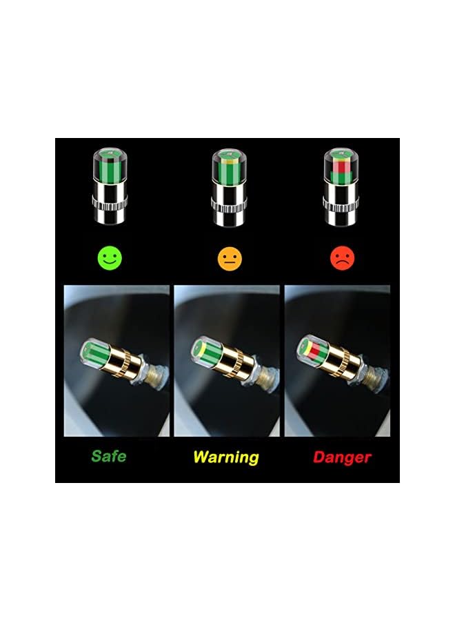 S-TOP 8 قطع غطاء صمام مستشعر ضغط إطارات السيارة مع مؤشر تنبيه 3 ألوان (ذهبي، 2.2 بار 32 PSI) - Image 4