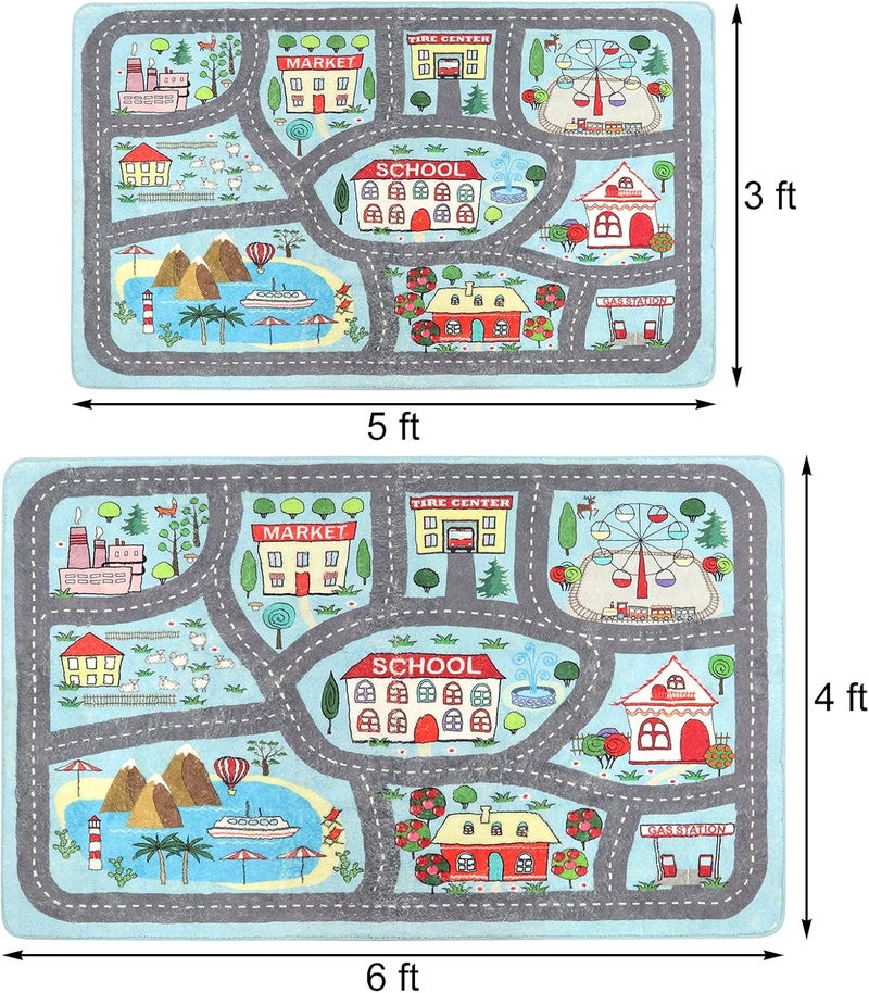 Uphome Extra Large Kids Playroom Rug Play Carpet 4’ x 6’, Blue Educational Children’s Play Mat, Learning & Have Fun Safely Non-Slip Washable Road Traffic Floor Area Carpet, Great for Kids Room Bedroom - Image 2